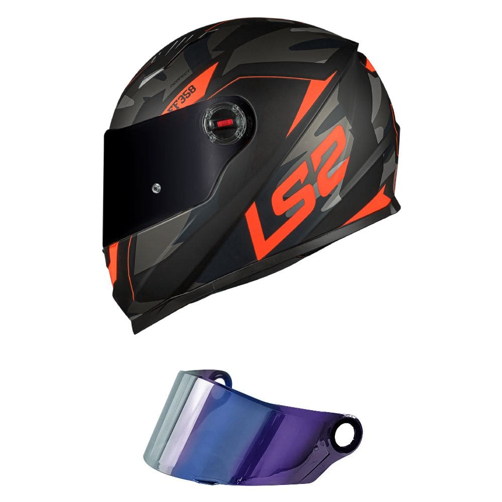 Capacete LS2 FF358 Tank Preto Cinza e Laranja Mais Viseira Camaleão