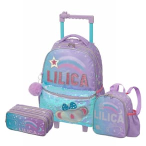 Kit Mochila Rodas Lilica Make a Wish Lancheira Estojo Triplo