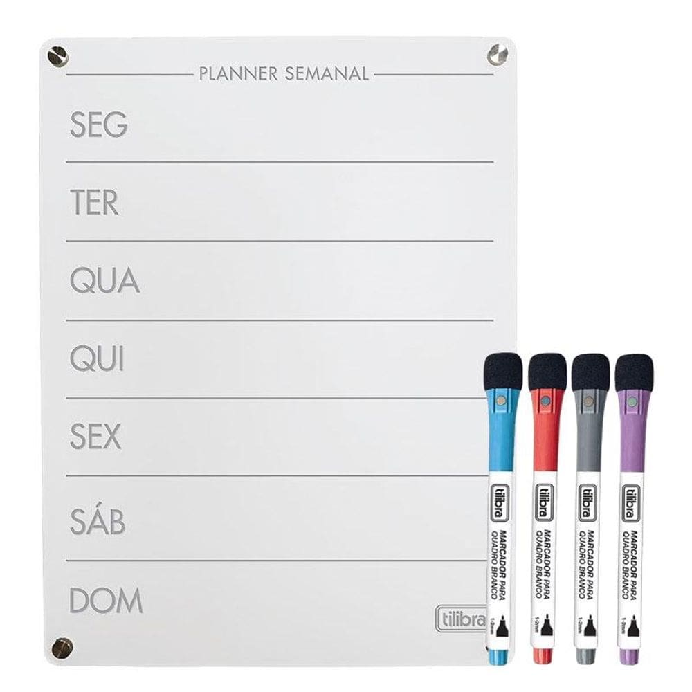 Quadro Acrílico Planner Semanal 30x20cm com 4 Marcadores - Tilibra