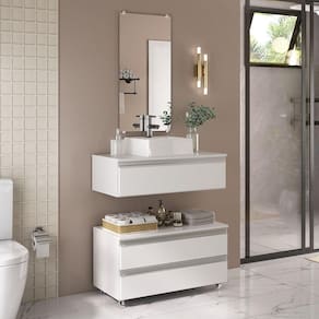 Conjunto De Gabinete Banheiro Creta 80cm (gabinete+cuba+espelheira) Branco Inteiro