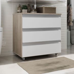 Gabinete Banheiro Rodinhas Joia 60cm 03 Gavetas Madeirado Branco