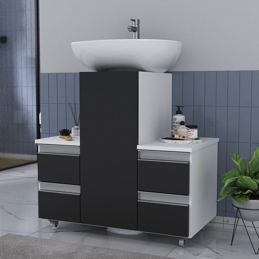 Gabinete Banheiro Coluna Para Encaixe Branco Preto