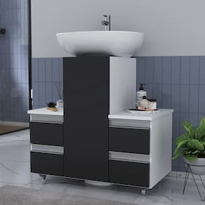 Gabinete Banheiro Coluna Para Encaixe Branco Preto
