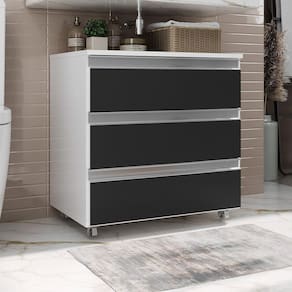 Gabinete Banheiro Rodinhas Joia 60cm 03 Gavetas Branco Preto