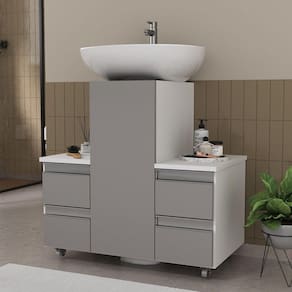 Gabinete Banheiro Coluna Para Encaixe Branco Cinza