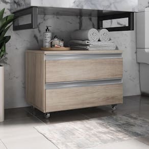 Gabinete Banheiro Rodinhas Joia 60cm 02 Gavetas Madeirado Inteiro