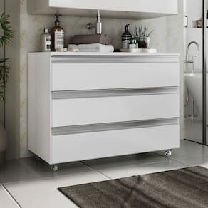 Gabinete Banheiro Rodinhas Joia 80cm 03 Gavetas Branco Inteiro