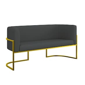 Sofá Namoradeira Corino 2 Lugares Moderna Base Metal Gold Cinza