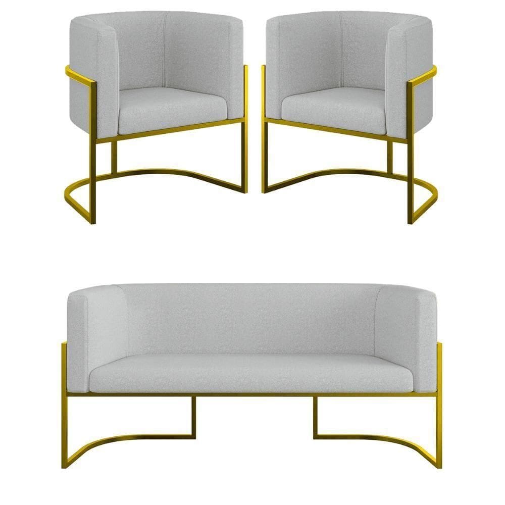 Kit Sofá 2 Lugares + 2 Poltronas Bouclê Gold Cinza