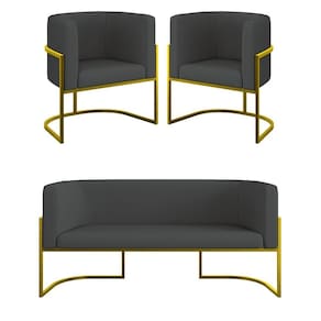Kit Sofá 2 Lugares + 2 Poltronas Corino Gold Cinza