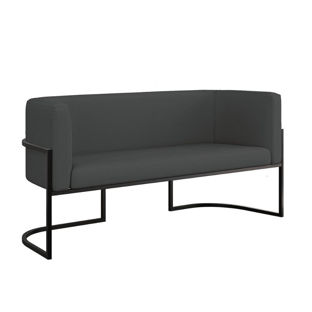 Sofá Namoradeira Corino 2 Lugares Moderna Base Metal Preta Cinza