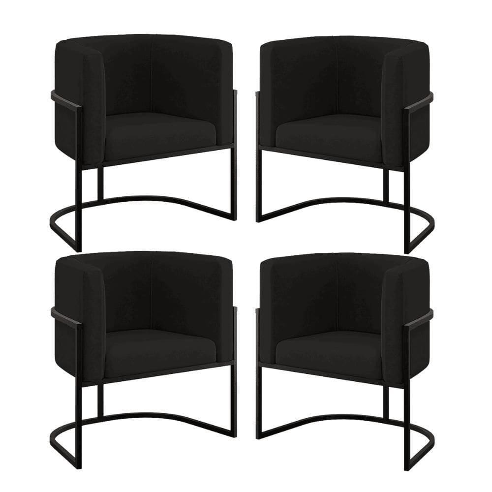 Kit 04 Cadeiras Poltrona Lua Preto Balaqui Preto