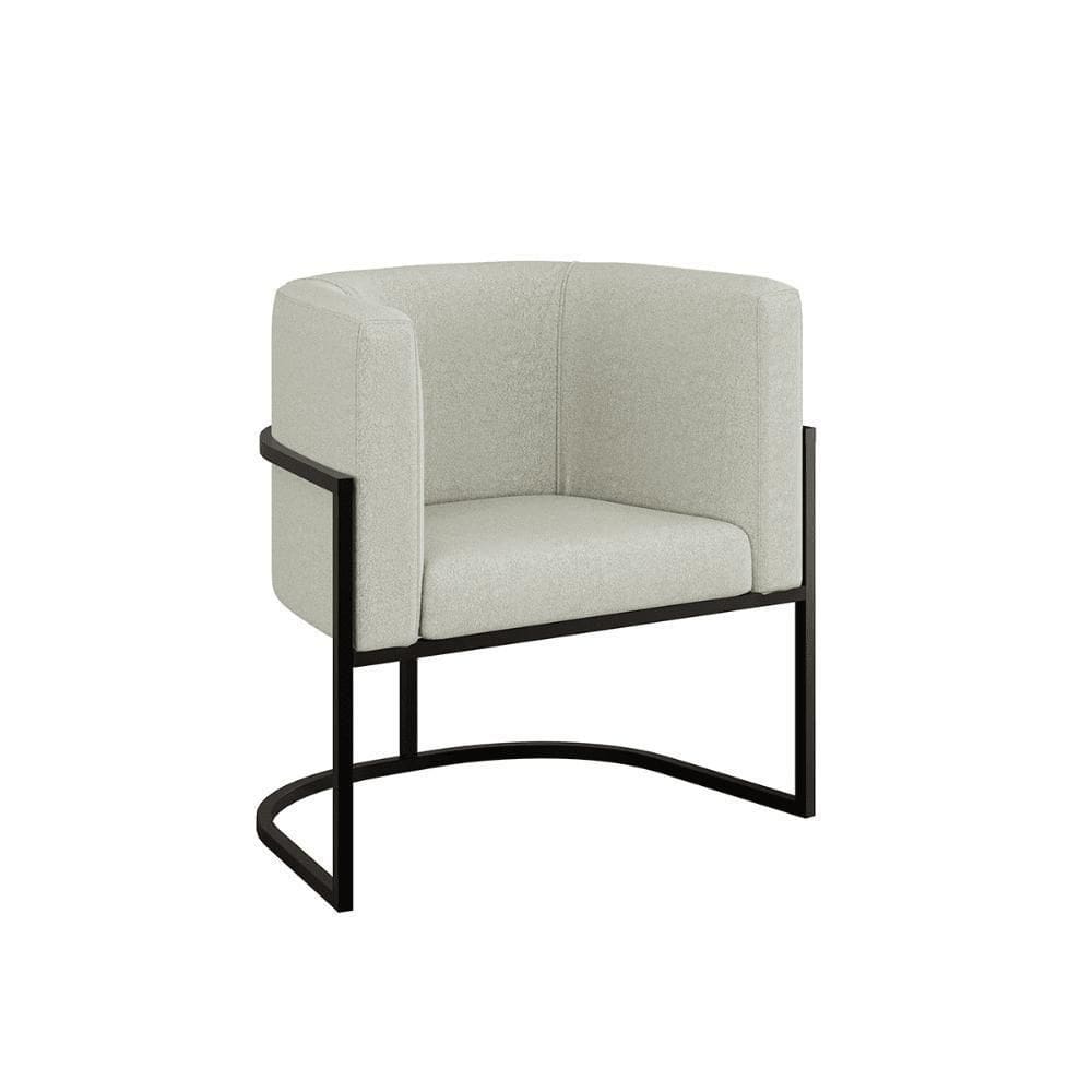 Cadeira Poltrona Lua Bouclê Base De Metal Preta Reforçada Bege