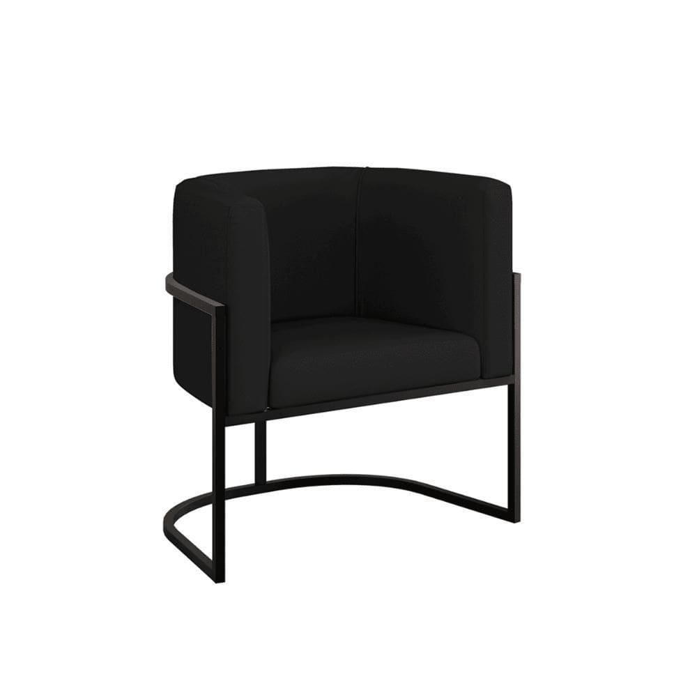 Cadeira Poltrona Lua Corino Base De Metal Preta Reforçada Preto