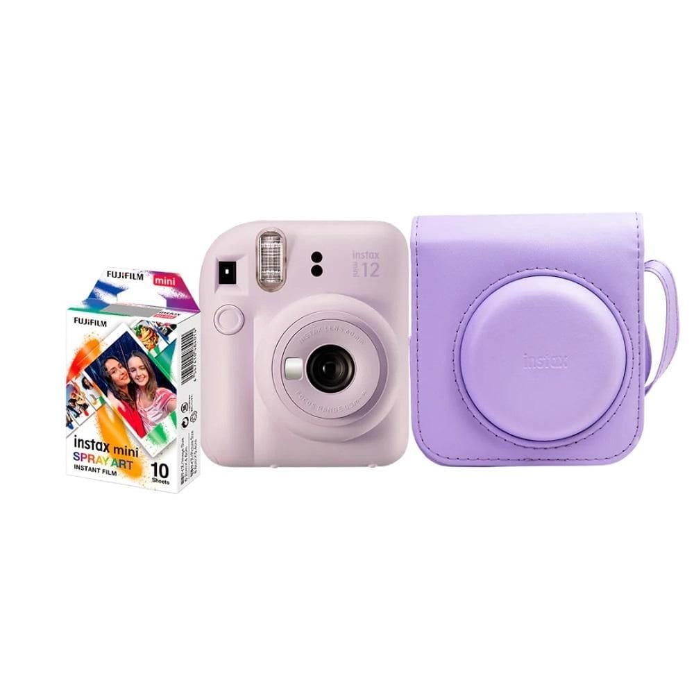 Kit Câmera Instantânea Instax Mini 12 Lilás com Pack 10 fotos e Bolsa Lilás