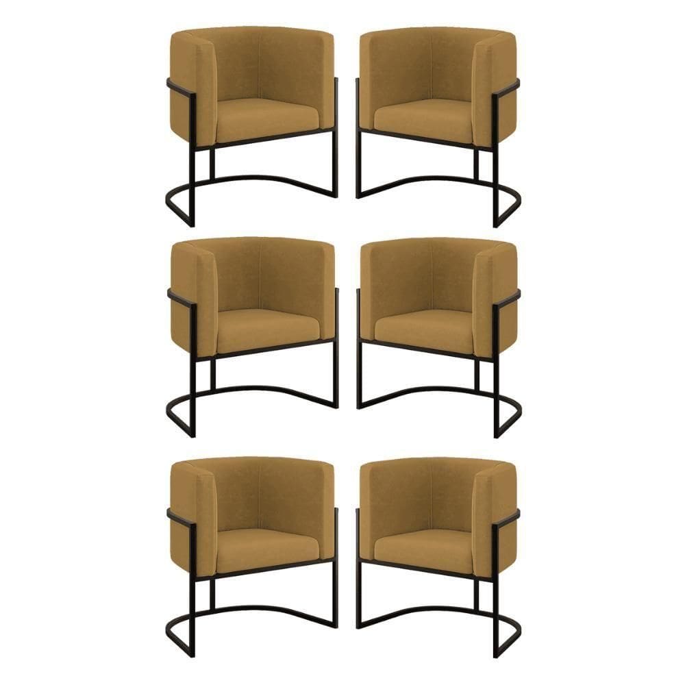 Kit 06 Cadeiras Poltrona Lua Preto Balaqui Capuccino