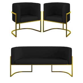 Kit Sofá 2 Lugares + 2 Poltronas Corino Gold Preto