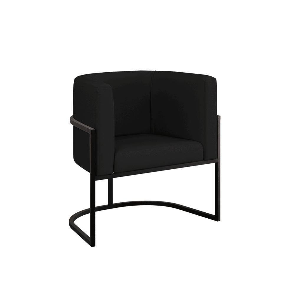 Cadeira Poltrona Lua Corino Base De Metal Preta Reforçada Preto