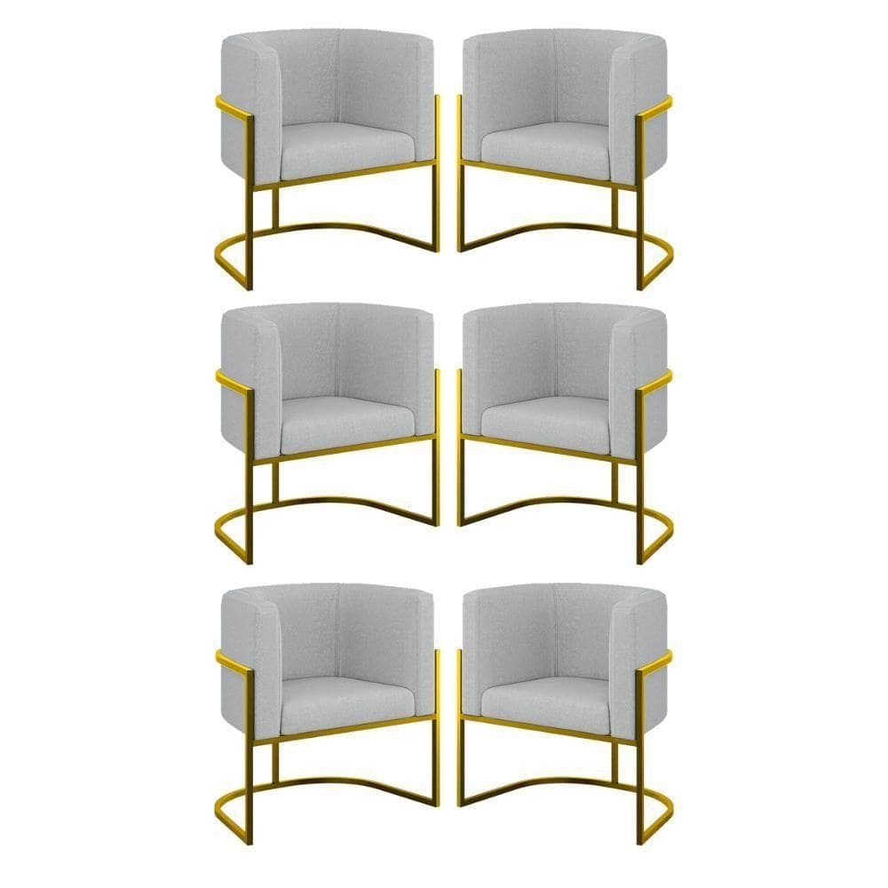 Kit 6 Cadeiras Poltrona Lua Bouclê Gold Balaqui Cinza