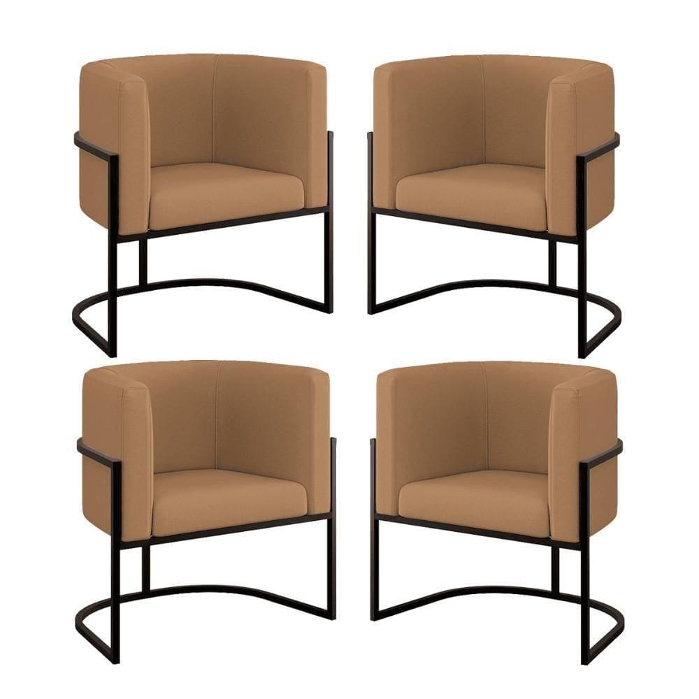 Kit 4 Cadeiras Poltrona Lua Veludo Preto Balaqui Capuccino