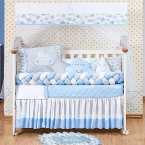 Kit Quarto Bebê Enxoval Berço e Tapete Azul 13 Peças