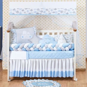 Kit Quarto Bebê Enxoval Berço e Tapete Azul 13 Peças