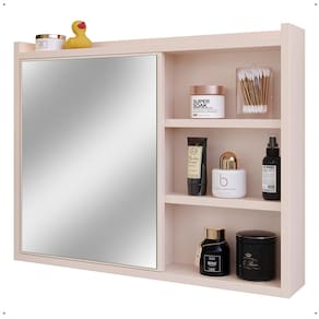 Espelheira Armário Banheiro 60 cm Espelho Porta Prateleira Organizadora Lavabo Luxo - Off White