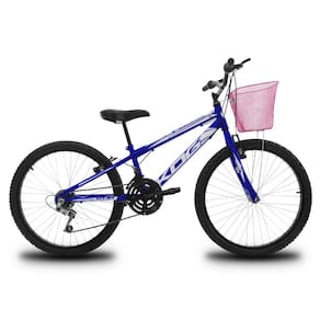 Bicicleta Infantil Aro 24 para Menina 18 Velocidades KOG Azul Signos Branco