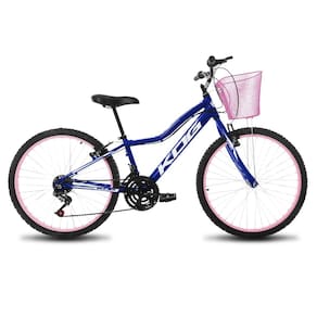 Bike Infantil Feminina Aro 24 KOG Alumínio 18V Azul Signos Branco