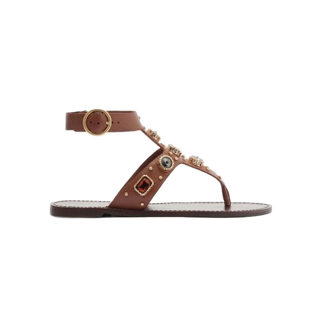 Sandália Rasteira Marrom Coffee Couro Pedrarias Arezzo Femi