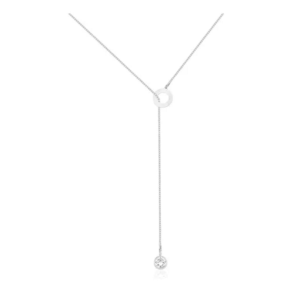 Colar Feminino Gravatinha Com Zircônia 5mm Em Prata 925