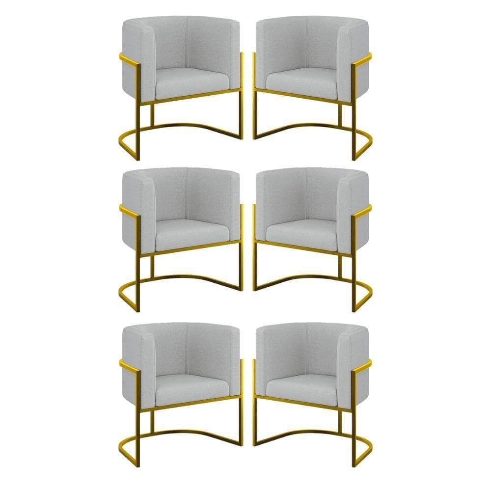 Kit 6 Cadeiras Poltrona Lua Bouclê Gold Balaqui Cinza