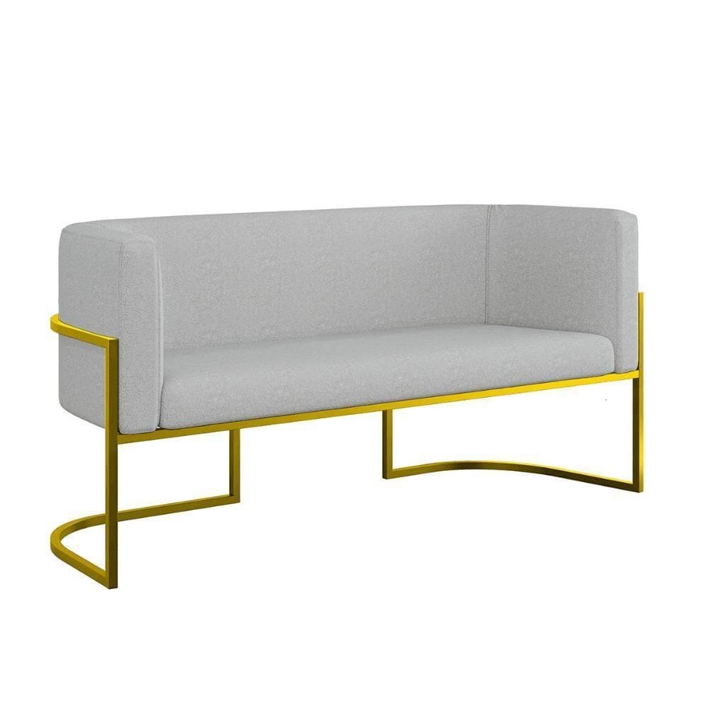 Sofá Namoradeira Bouclê 2 Lugares Moderna Base Metal Gold Cinza