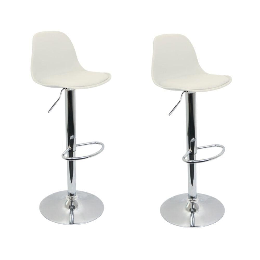 Conjunto 2 Banquetas Joly Eames Base Giratória Cromada Movescan Branca