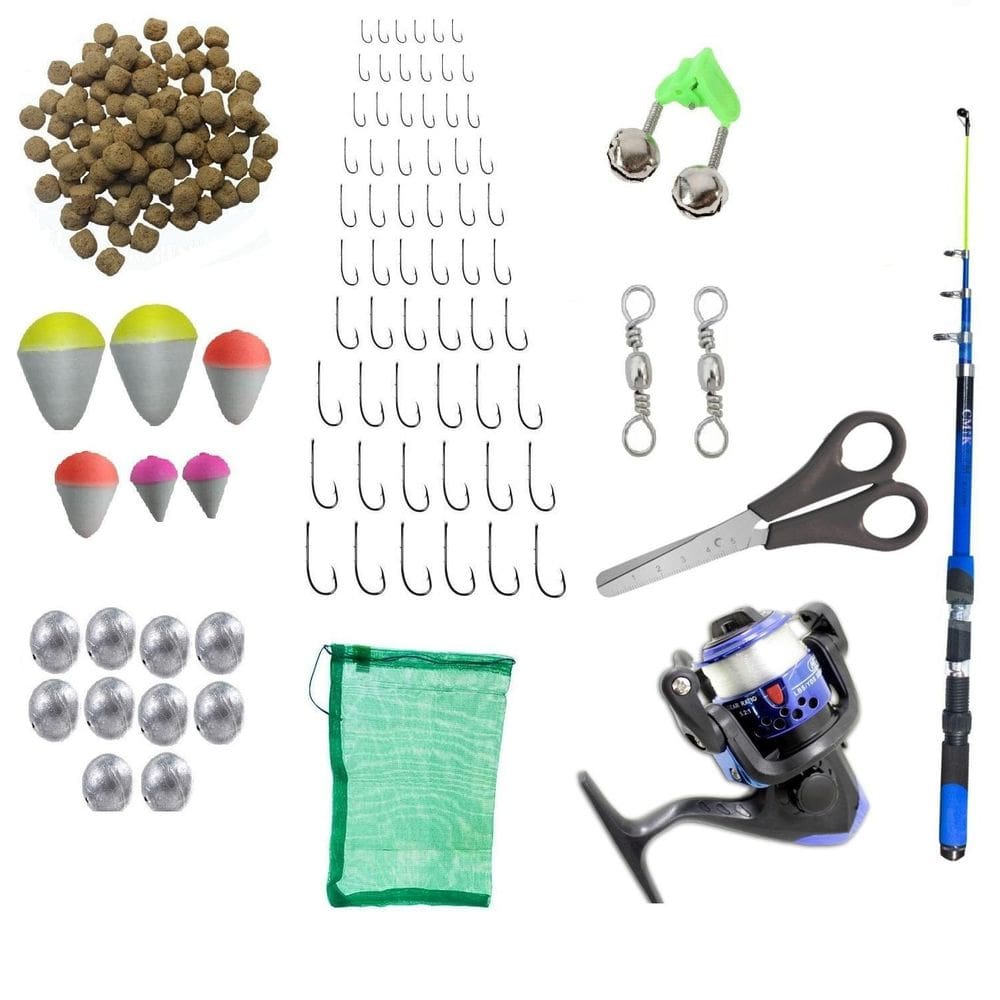 Kit de Pesca com Vara Telescópica e Molinete - 84 Itens