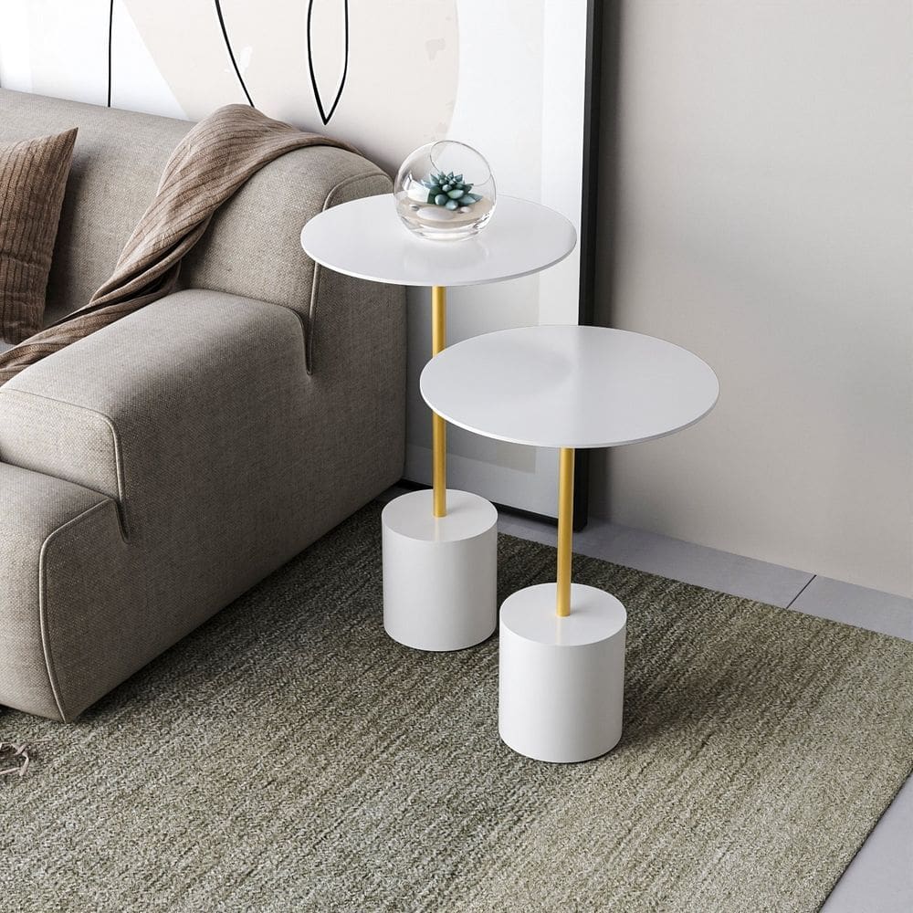 Conjunto Mesa de Canto Parma Metal 65cm X 40cm X 40 Cm BRANCO / DOURADO