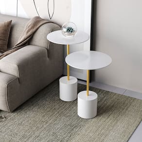 Conjunto Mesa de Canto Parma Metal 65cm X 40cm X 40 Cm BRANCO / DOURADO