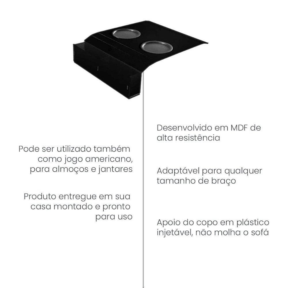 Bandeja De Sofá Esteira Porta Copos E Porta Controle Preto