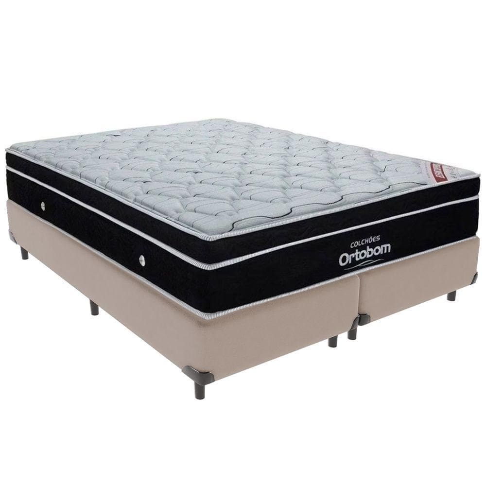 Cama Box Bege E Colchão Elegant Molas Ensacadas King Ortobom