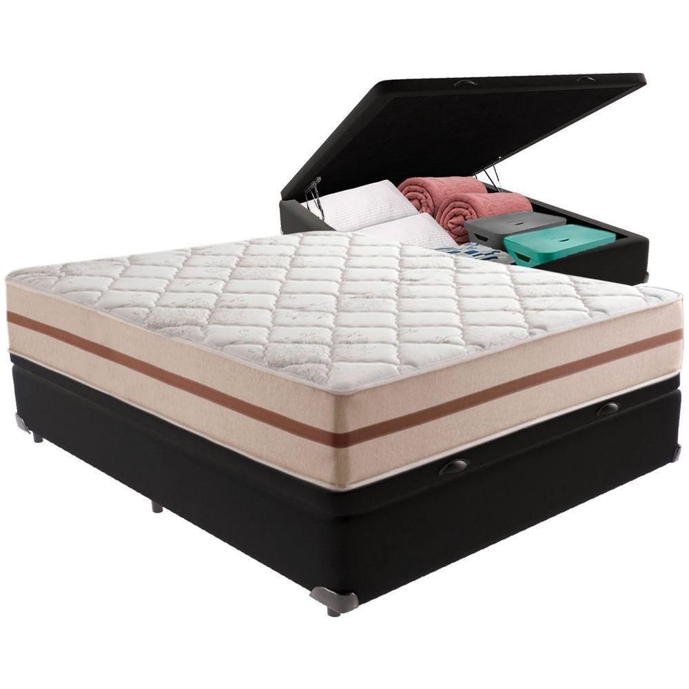 Cama Box Baú Preto E Colchão Classic 22 Cm Molas Ensacadas Casal Anjos