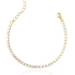 Pulseira Riviera Zircônias Cristais 3mm Banhada a Ouro