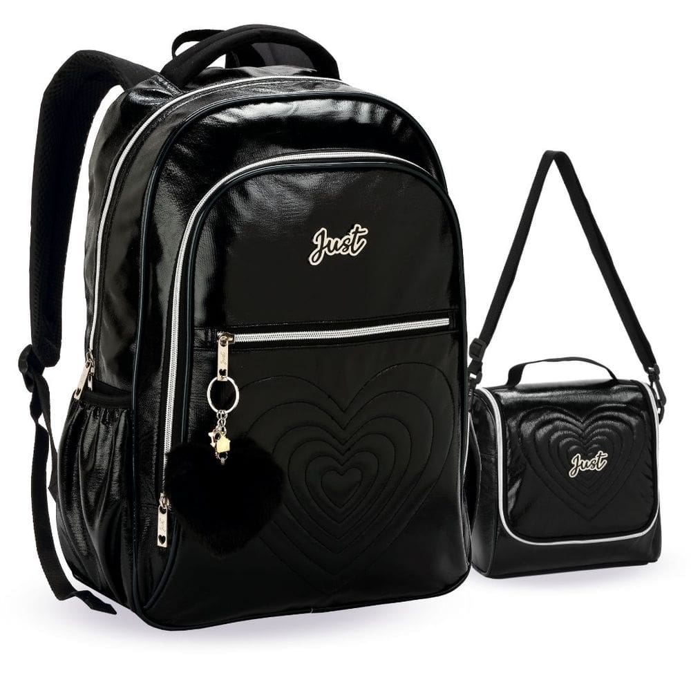 Kit Mochila e Lancheira Escolar Juvenil Metalizado Preto