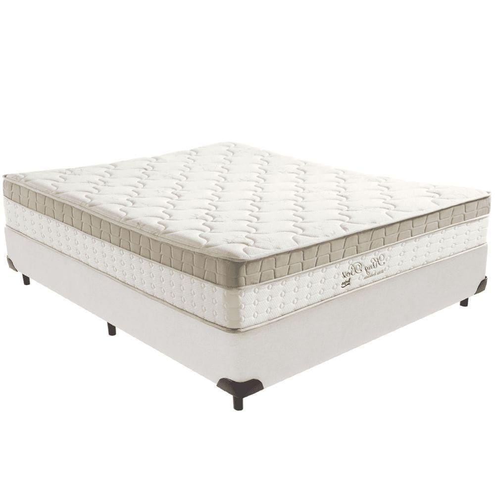 Cama Box Branco E Colchão King Best Bege Molas Ensacadas Casal Anjos