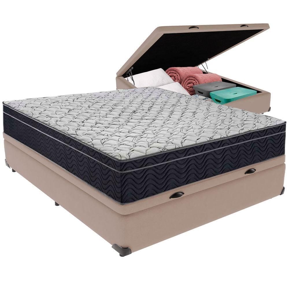 Cama Box Baú Bege E Colchão Airtech 150 Espuma D45 Viúvo Ortobom