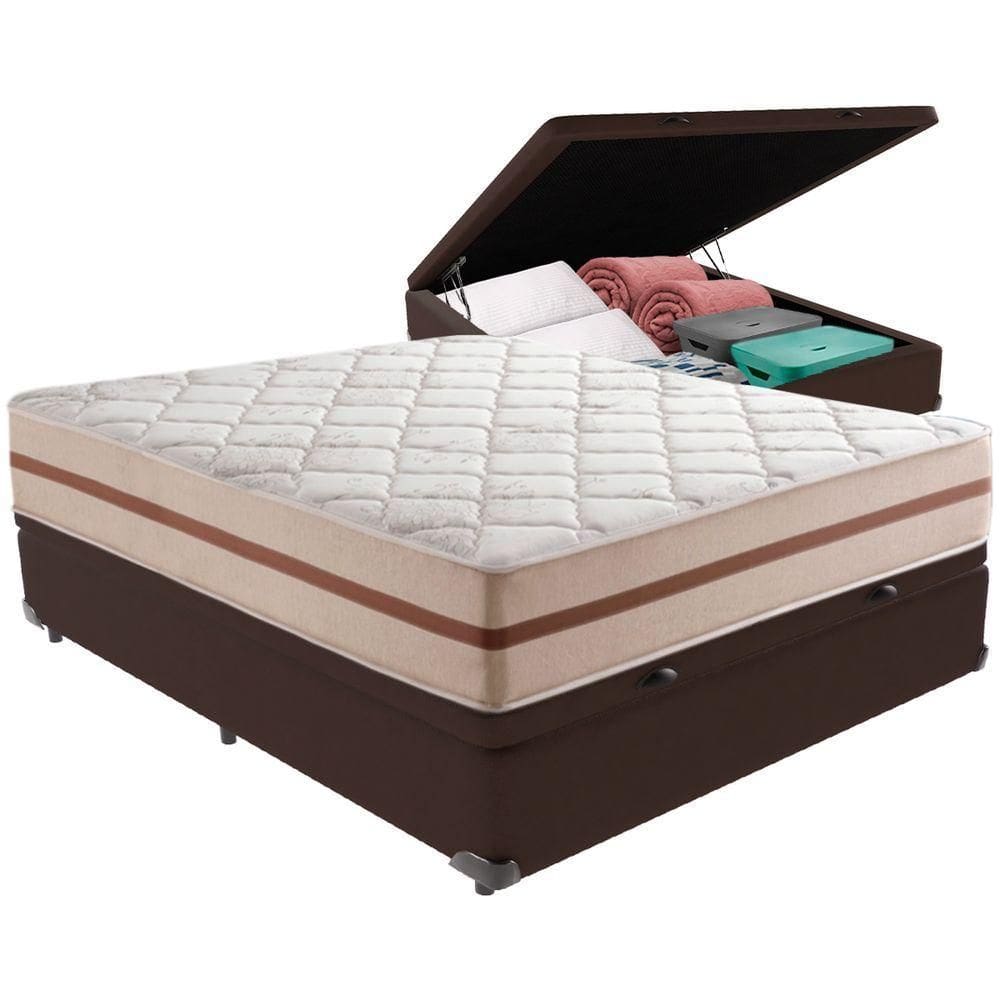 Cama Box Baú Marrom E Colchão Classic 26 Cm Molas Ensacadas Casal Anjos