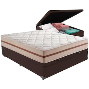 Cama Box Baú Marrom E Colchão Classic 26 Cm Molas Ensacadas Casal Anjos