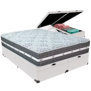 Cama Box Baú Branco E Colchão Black Graphite Molas Ensacadas King 193x203x32 Anjos