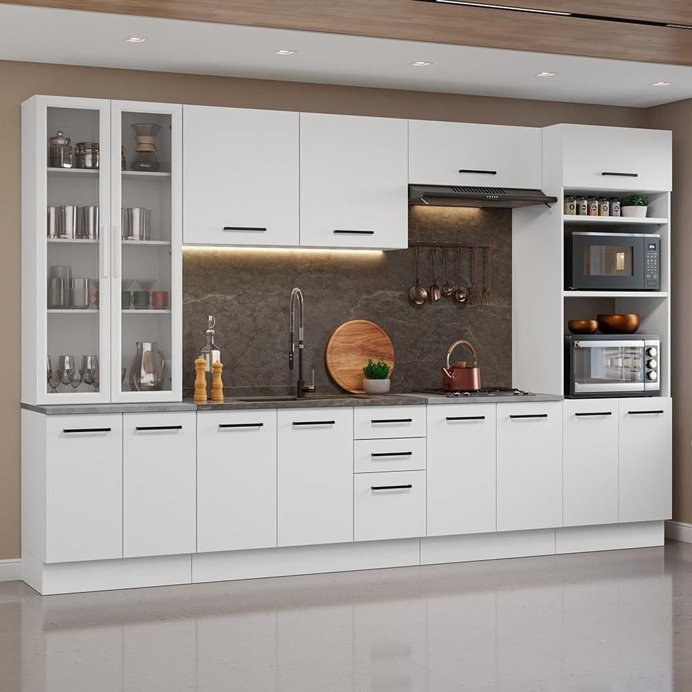 Armário De Cozinha Completa 340cm Branco Agata Madesa 01 Branco