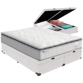 Cama Box Baú Branco E Colchão Amsterdã Molas Ensacadas Queen Probel