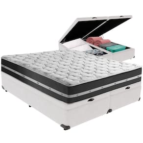 Cama Box Baú Branco E Colchão Classic Preto Molas Ensacadas King Anjos